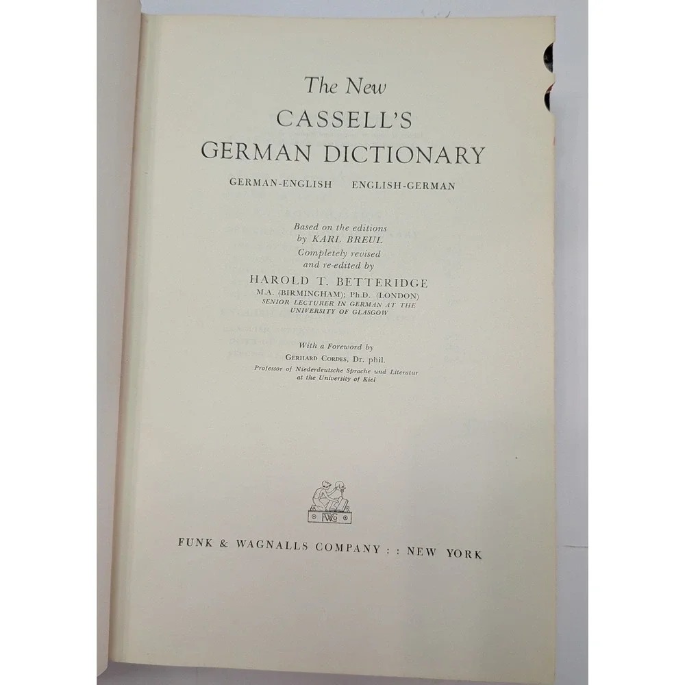 Funk & Wagnalls The New Cassells German Dictionary Hardcover Black Good Indexed